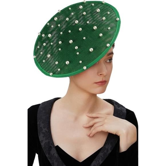 Fascinator Hat Cocktail Tea Party Green-Pearl